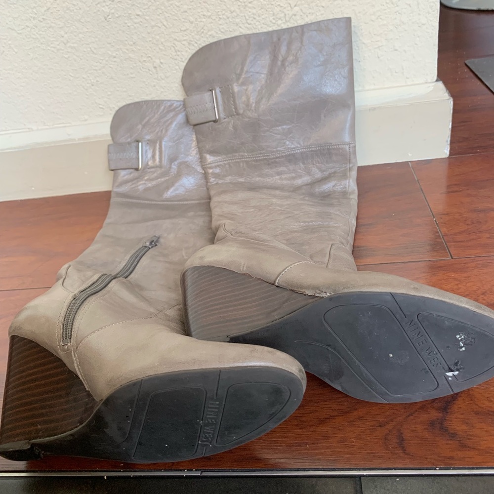 Nine West Grey Leather Tall Wedge Boots - Picture 6 of 8